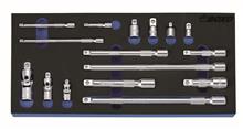 1/4", 3/8" en 1/2" Verloopdopsleutel- verlengstuk- en cardangewrichtset 16-dlg. 