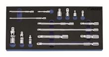 1/4", 3/8" en 1/2" Verloopdopsleutel- zwenkbaar verlengstuk- en cardangewrichtset 16-Dlg. 