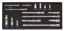1/4", 3/8" en 1/2" Verloopdopsleutel- magnetisch verlengstuk- en cardangewrichtset 16-dlg. 